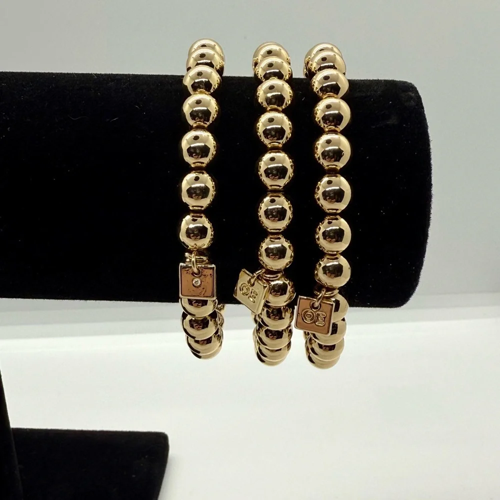 Sophisticated Gold and‎ Black Beaded 3 Piece Stretch Bracelet Set
